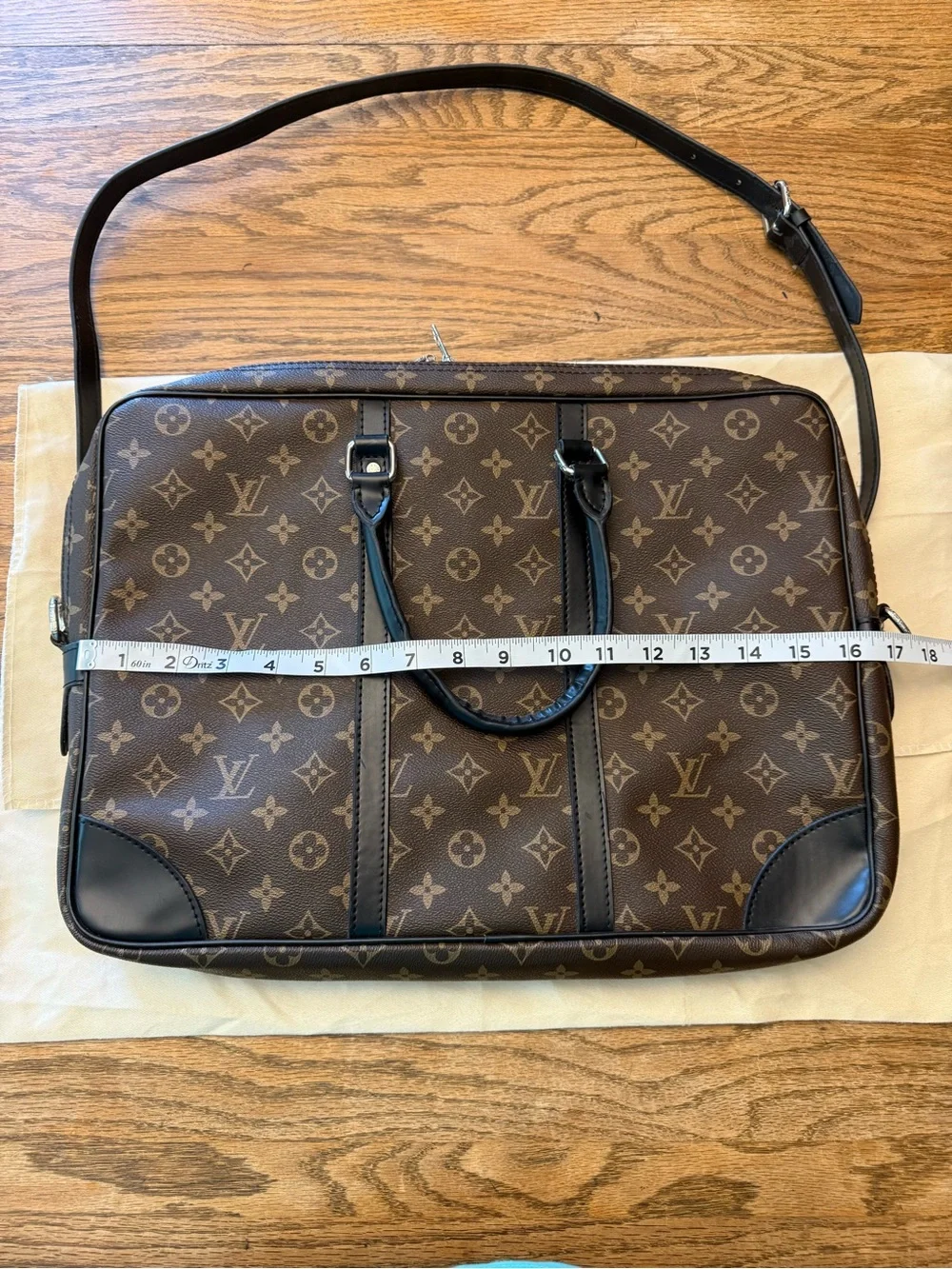 Monogram Brown Canvas Laptop Bag with Top Handles and removable strap